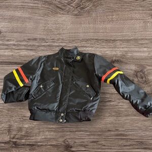 80’s BMX Wheels of Man Cycling Jacket small By Fox Point Black Orange & Yellow.